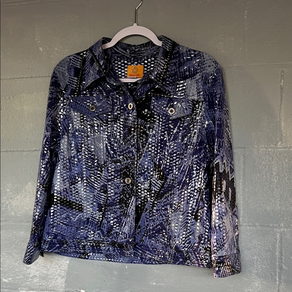 Ruby Rd Blue Abstract Print Stretch Jacket Size 1… - image 8